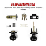 Door Handle Set Key Lock Function Round Black - Extra Image