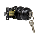 Door Handle Set Key Lock Function Round Black - Close-Up Angle