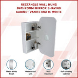 Rectangle Wall Hung Bathroom Mirror Shaving Cabinet Vanity Matte White - Side View