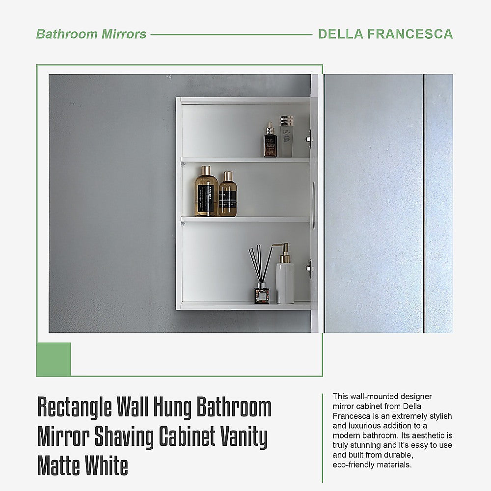 Rectangle Wall Hung Bathroom Mirror Shaving Cabinet Vanity Matte White