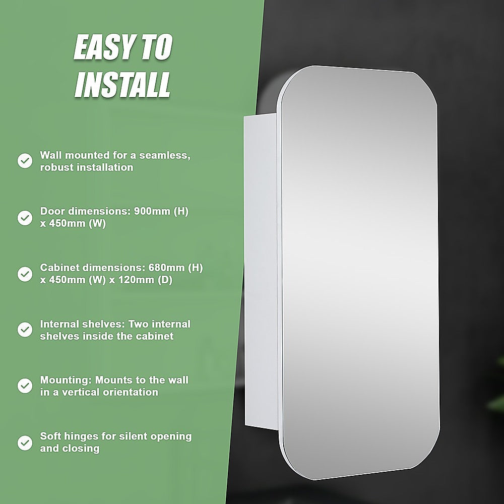 Rectangle Wall Hung Bathroom Mirror Shaving Cabinet Vanity Matte White