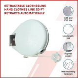 Retractable Clothesline Hang Clothes Line 20 Ft Retracts Automatically - Side View