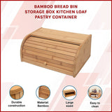 Bamboo Bread Bin Storage Box Kitchen Loaf Pastry Container - Side View
