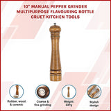 10 Manual Pepper Grinder Multipurpose Flavouring Bottle Cruet Kitchen Tools - Side View