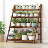 Plant Stand Outdoor Indoor Garden Wood Bamboo Shelf Folding 100CM Length - Front View