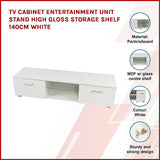 TV Cabinet Entertainment Unit Stand High Gloss Storage Shelf 140cm White - Side View