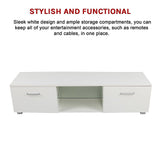 TV Cabinet Entertainment Unit Stand High Gloss Storage Shelf 140cm White - Close-Up Angle
