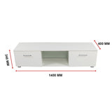 TV Cabinet Entertainment Unit Stand High Gloss Storage Shelf 140cm White - Low Angle
