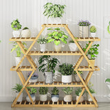 Bamboo Multilayer Flower Plant Bonsai Rack Shelf Stand Porch Lawn Patio - 45-Degree Angle