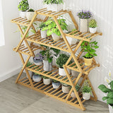 Bamboo Multilayer Flower Plant Bonsai Rack Shelf Stand Porch Lawn Patio - Front View