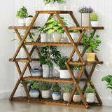 Bamboo Multilayer Flower Plant Bonsai Rack Shelf Stand Porch Lawn Patio - Side View