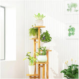 5 Tiers Vertical Bamboo Plant Stand Staged Flower Shelf Rack Outdoor Garden - Side View