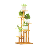 5 Tiers Vertical Bamboo Plant Stand Staged Flower Shelf Rack Outdoor Garden