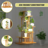 5 Tiers Vertical Bamboo Plant Stand Staged Flower Shelf Rack Outdoor Garden - Low Angle