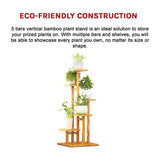 5 Tiers Vertical Bamboo Plant Stand Staged Flower Shelf Rack Outdoor Garden