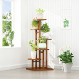 5 Tiers Vertical Bamboo Plant Stand Staged Flower Shelf Rack Outdoor Garden - Front View