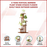 5 Tiers Vertical Bamboo Plant Stand Staged Flower Shelf Rack Outdoor Garden - Side View