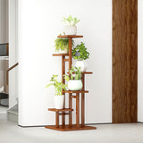 5 Tiers Vertical Bamboo Plant Stand Staged Flower Shelf Rack Outdoor Garden - 45-Degree Angle