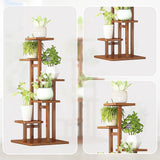 5 Tiers Vertical Bamboo Plant Stand Staged Flower Shelf Rack Outdoor Garden - Close-Up Angle