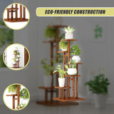 5 Tiers Vertical Bamboo Plant Stand Staged Flower Shelf Rack Outdoor Garden - Low Angle
