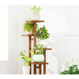 5 Tiers Vertical Bamboo Plant Stand Staged Flower Shelf Rack Outdoor Garden - Top-Down View