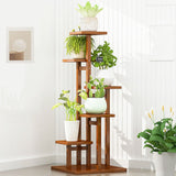 5 Tiers Vertical Bamboo Plant Stand Staged Flower Shelf Rack Outdoor Garden - Side View