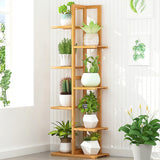 6 Tiers Vertical Bamboo Plant Stand Staged Flower Shelf Rack Outdoor Garden - Front View
