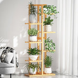 6 Tiers Vertical Bamboo Plant Stand Staged Flower Shelf Rack Outdoor Garden - Side View