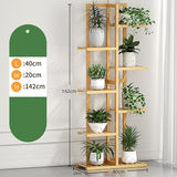 6 Tiers Vertical Bamboo Plant Stand Staged Flower Shelf Rack Outdoor Garden - Rear View