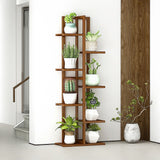6 Tiers Vertical Bamboo Plant Stand Staged Flower Shelf Rack Outdoor Garden - 45-Degree Angle