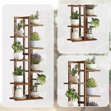 6 Tiers Vertical Bamboo Plant Stand Staged Flower Shelf Rack Outdoor Garden - Close-Up Angle