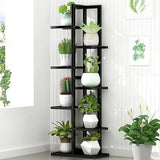 6 Tiers Vertical Bamboo Plant Stand Staged Flower Shelf Rack Outdoor Garden - Front View