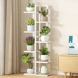 6 Tiers Vertical Bamboo Plant Stand Staged Flower Shelf Rack Outdoor Garden - Front View