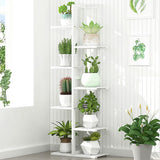 6 Tiers Vertical Bamboo Plant Stand Staged Flower Shelf Rack Outdoor Garden - Side View