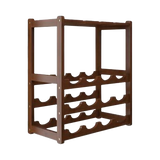 Bamboo Wine Rack Free Standing 15 Bottles with 6 Glasses Holder Storage in Dark Brown