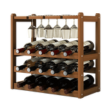 Bamboo Wine Rack Free Standing 15 Bottles with 6 Glasses Holder Storage in Dark Brown - Rear View