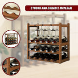 Bamboo Wine Rack Free Standing 15 Bottles with 6 Glasses Holder Storage in Dark Brown - Low Angle