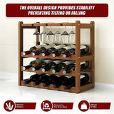 Bamboo Wine Rack Free Standing 15 Bottles with 6 Glasses Holder Storage in Dark Brown - Extra Image