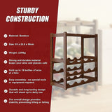 Bamboo Wine Rack Free Standing 15 Bottles with 6 Glasses Holder Storage in Dark Brown - Extra Image