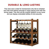 Bamboo Wine Rack Free Standing 15 Bottles with 6 Glasses Holder Storage in Dark Brown - Extra Image