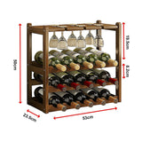 Bamboo Wine Rack Free Standing 15 Bottles with 6 Glasses Holder Storage in Dark Brown - Extra Image