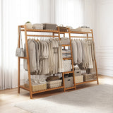 Portable Clothes Rack Coat Garment Stand Bamboo Rail Hanger Airer Closet - Front View