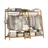 Portable Clothes Rack Coat Garment Stand Bamboo Rail Hanger Airer Closet