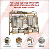Portable Clothes Rack Coat Garment Stand Bamboo Rail Hanger Airer Closet - Side View