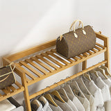 Portable Clothes Rack Coat Garment Stand Bamboo Rail Hanger Airer Closet - 45-Degree Angle