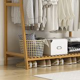 Portable Clothes Rack Coat Garment Stand Bamboo Rail Hanger Airer Closet - Rear View