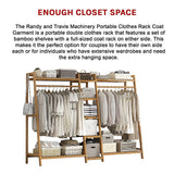 Portable Clothes Rack Coat Garment Stand Bamboo Rail Hanger Airer Closet - Extra Image