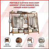 Portable Clothes Rack Coat Garment Stand Bamboo Rail Hanger Airer Closet - Side View
