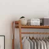Portable Clothes Rack Coat Garment Stand Bamboo Rail Hanger Airer Closet - Rear View