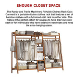 Portable Clothes Rack Coat Garment Stand Bamboo Rail Hanger Airer Closet - Extra Image